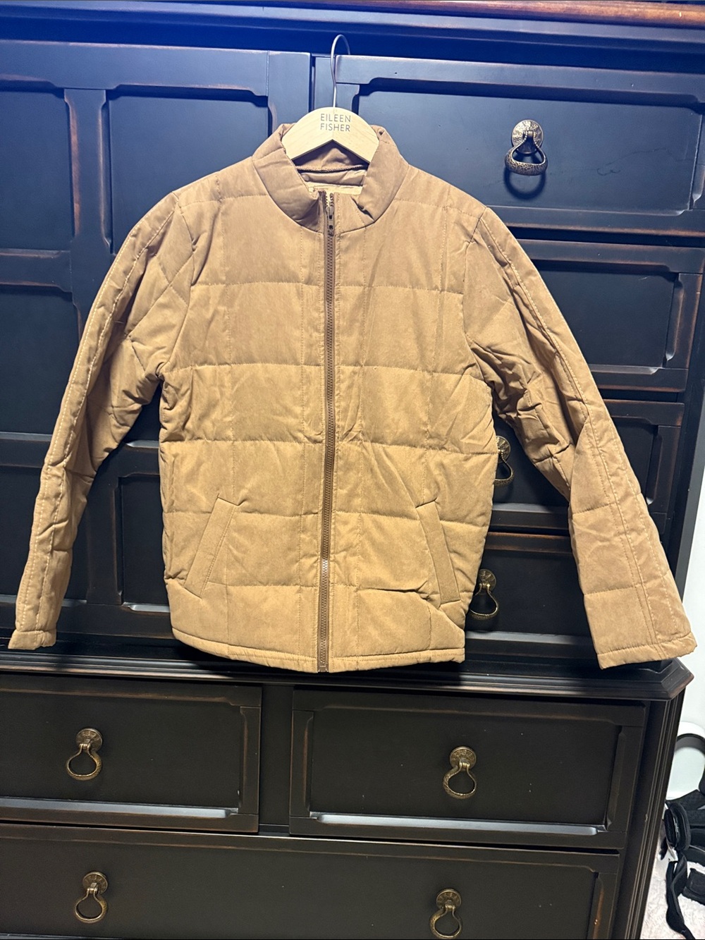 Women's Tan Quilted Bomber Jacket